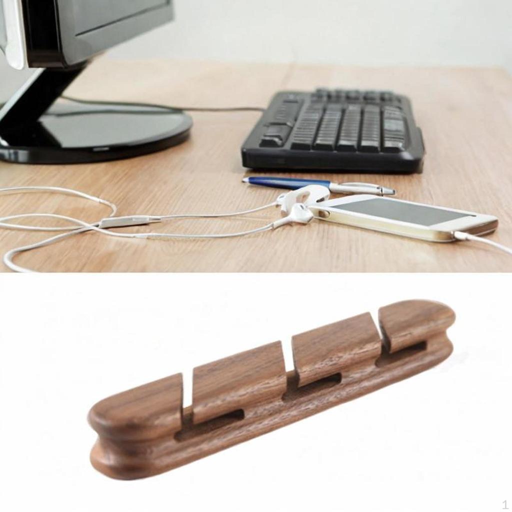 Cable Management Holder Clips Wooden Multipurpose Cord Holders Organizer for USB Charging