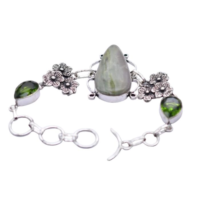 Prehnite Peridot Gemstone Handmade Bracelet Jewelry BR 193