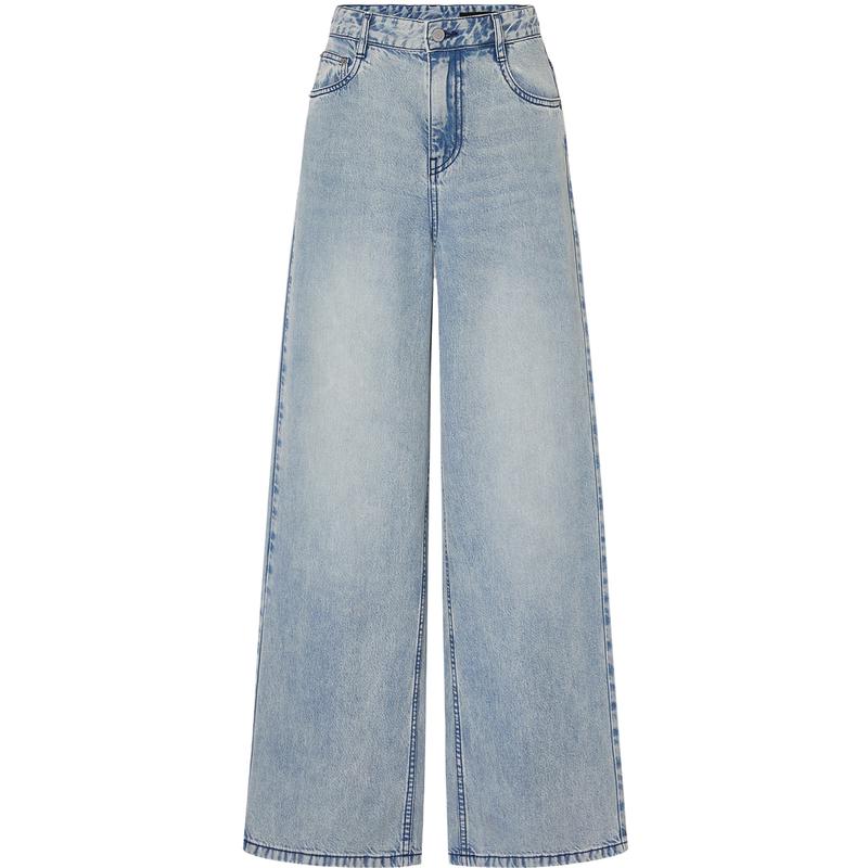 

MO&Co. Выстиранные Выцветшие Джинсы Прямого Кроя с Широкими Штанинами и Высокой Посадкой M