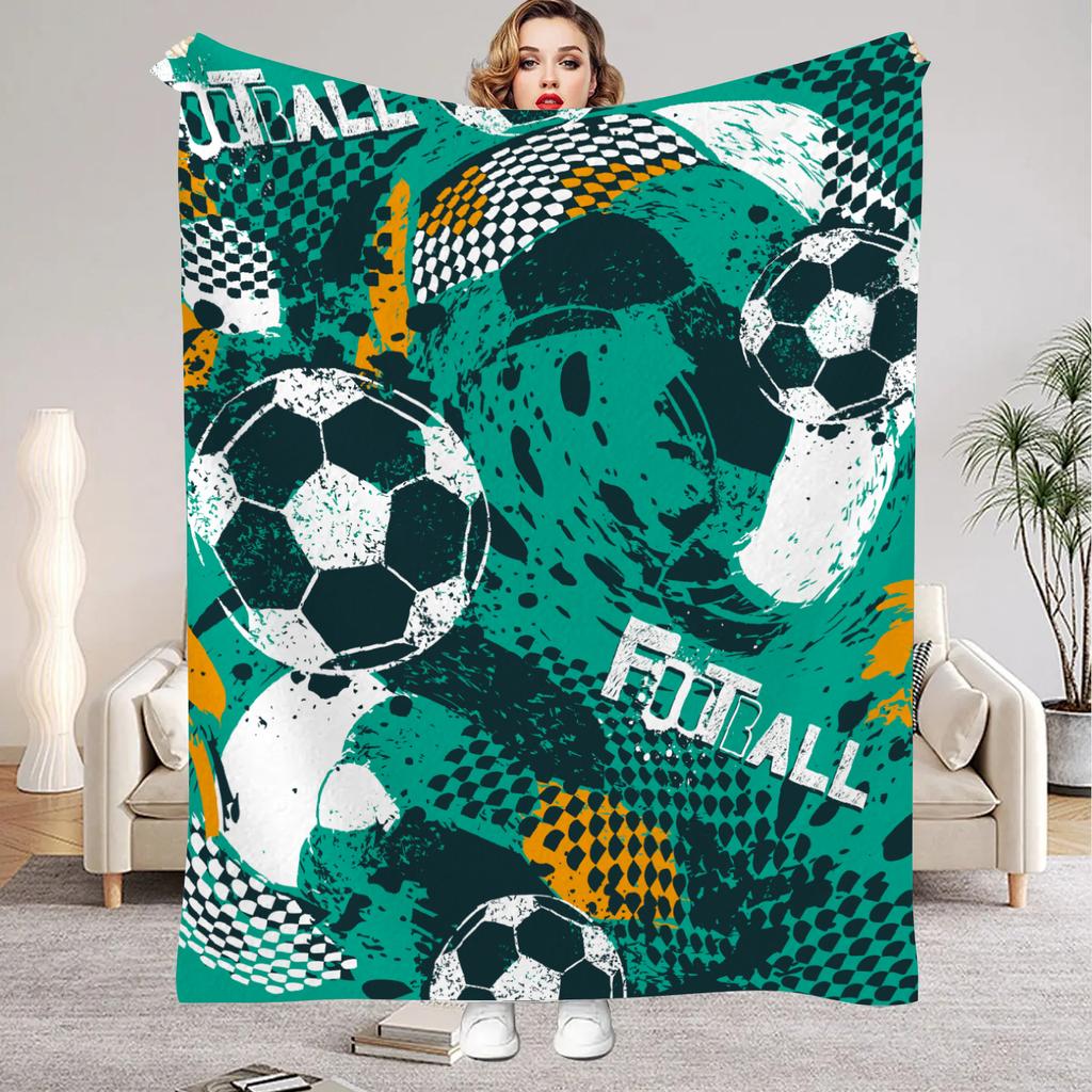 1pc Flannel Blankets Colorful Football Printed Quality Soft Warm Throw Blanket Winter for Kids Boys Couch Bed Fluffy Bedspread