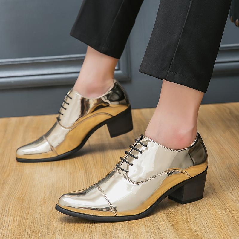 New Men's British Blue Gold Black Patent Leather Height Increasing Shoes Male Monk Strap Formal Wedding Prom Homecoming Oxfords