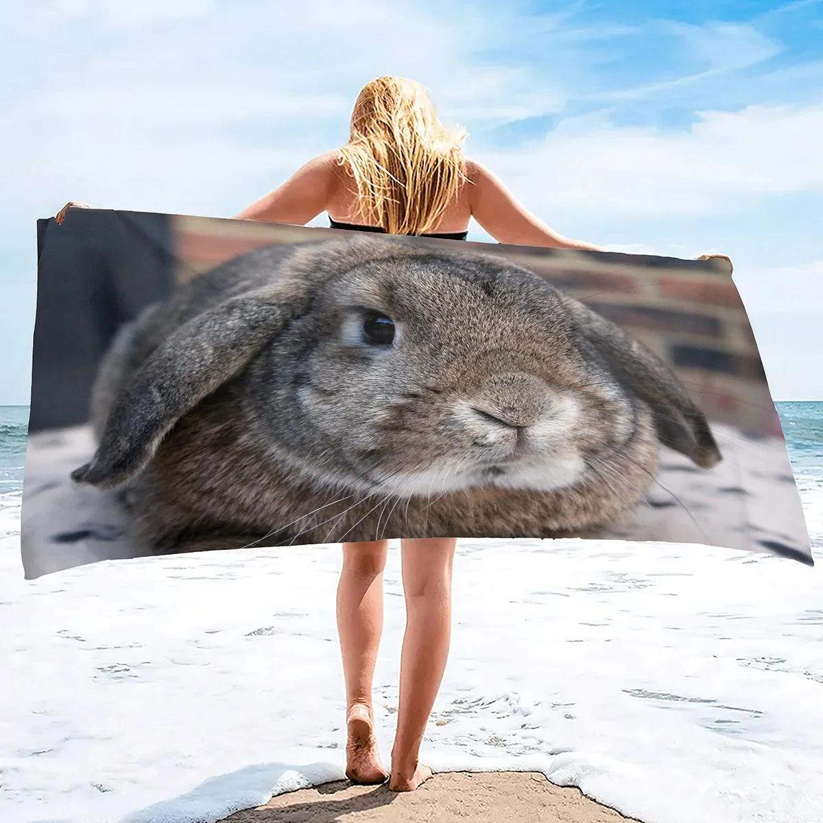 

Cute Rabbit Bath Towel Wild Animal Beach Towel Microfiber Shower Quick Dry Swimming Cover Bathroom Travel Sport Spa Bar Towels W30*H60(CM)