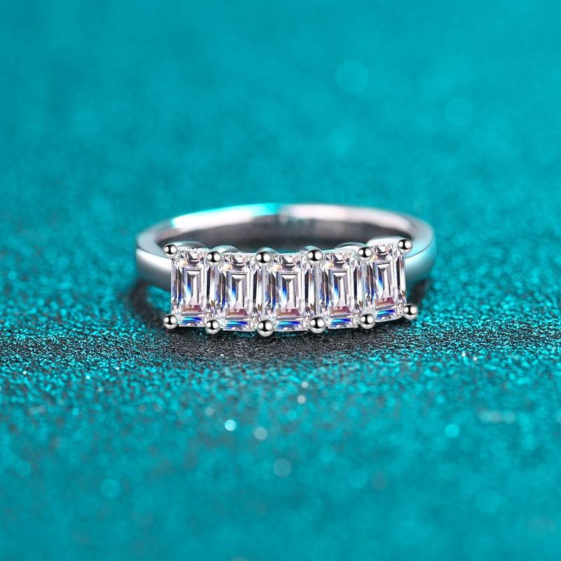 Bague Ringen 5 каменів 2,5 карата D кольору смарагдового огранювання каблучки з муассаніту для жінок, блискучі весільні прикраси зі срібла 925 проби GRA