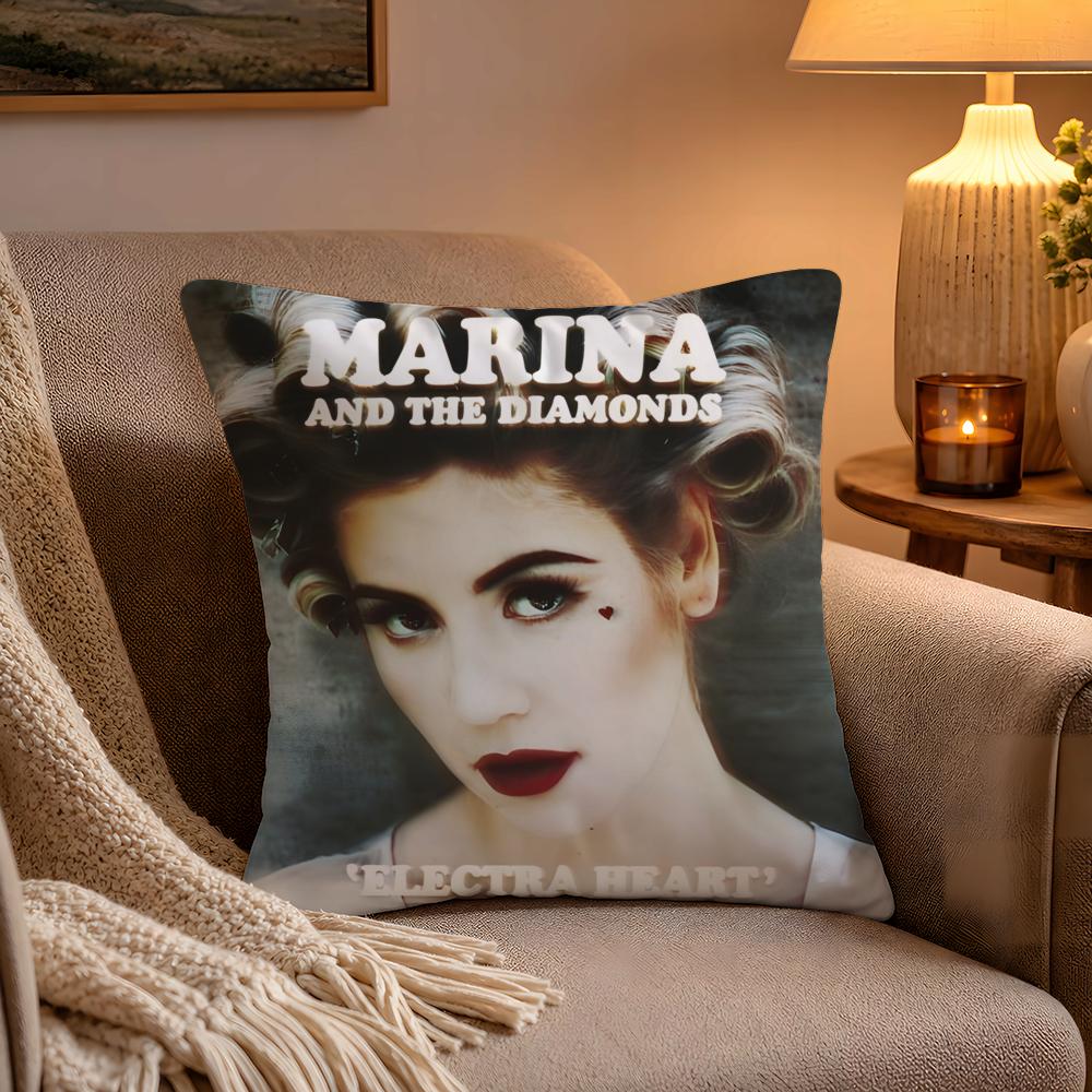 Music Album MMarina And The Diamonds Cushion Cover Soft Plush Cushion Cover Double Print And Invisible Zipper For Sofa Home Car