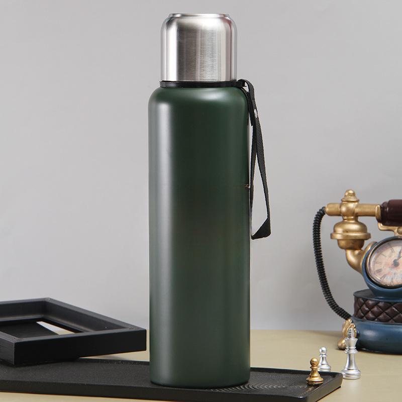 

Полностью стальной спортивный чайник, уличный портативный слинг, термос, кружка, двухслойный вакуумный горшок для альпинизма, дорожный горшок 601-700ml зелёный