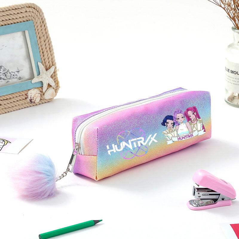 Demon Hunter Squad Rainbow Glitter Pencil Case - Shiny Student Stationery Organizer