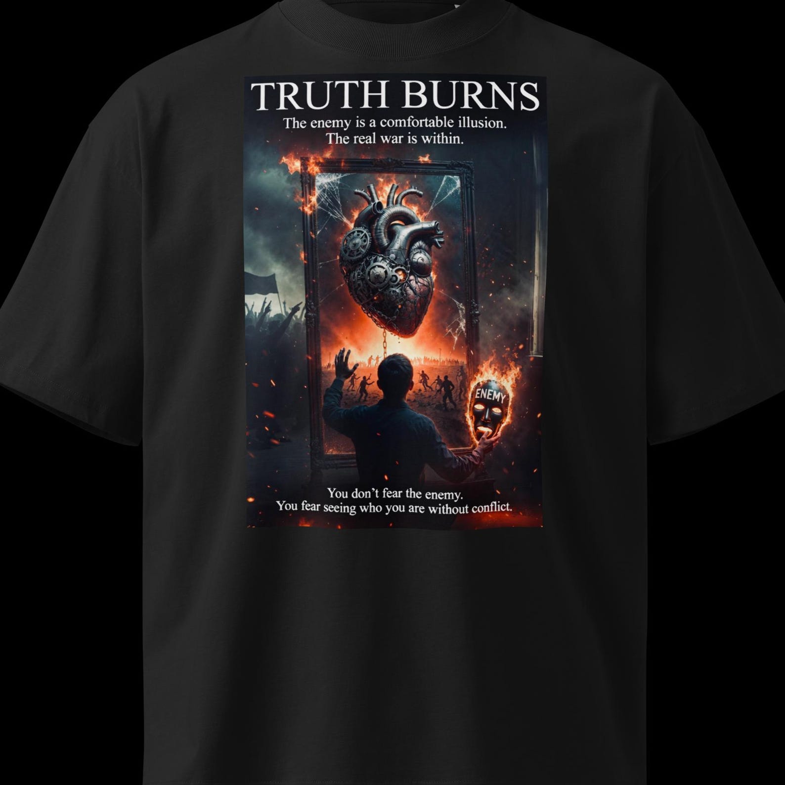 Streetwear Graphic Tee Gothic Steampunk Heart Oversized T Shirt Dark Grunge Cyberpunk Top Existential Philosophical Clothing Unisex Gift 4XL