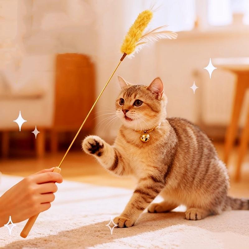 Cat Toy Feather Sticks Cat Toys Interactive Bite-resistant Cats Teaser Toy Long Handle Flower Stick Toys for Cats Scratching