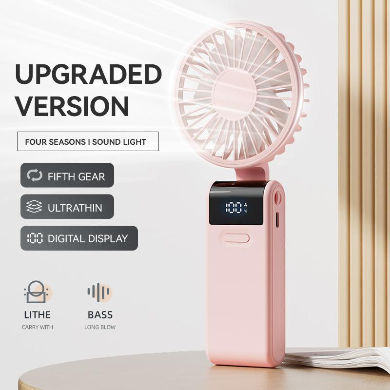 2026 New Handheld Fan Mini Portable Desktop Fan Foldable Neck-Mounted Fan with Phone Holder Function /ODM Customization