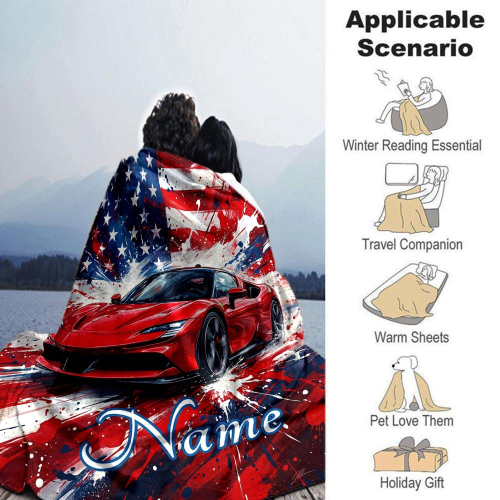 Patriotic Sports Car Home Blanket Customize Your Names Comfortable Soft Lightweight Allseason Multipurpose Blanket For Picnics Sofas Offices Beds