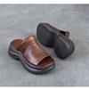 Johnature Genuine Leather Retro Thick Soled Peep Toe Outdoor Slippers Versatile Women's Slip-on Shoes