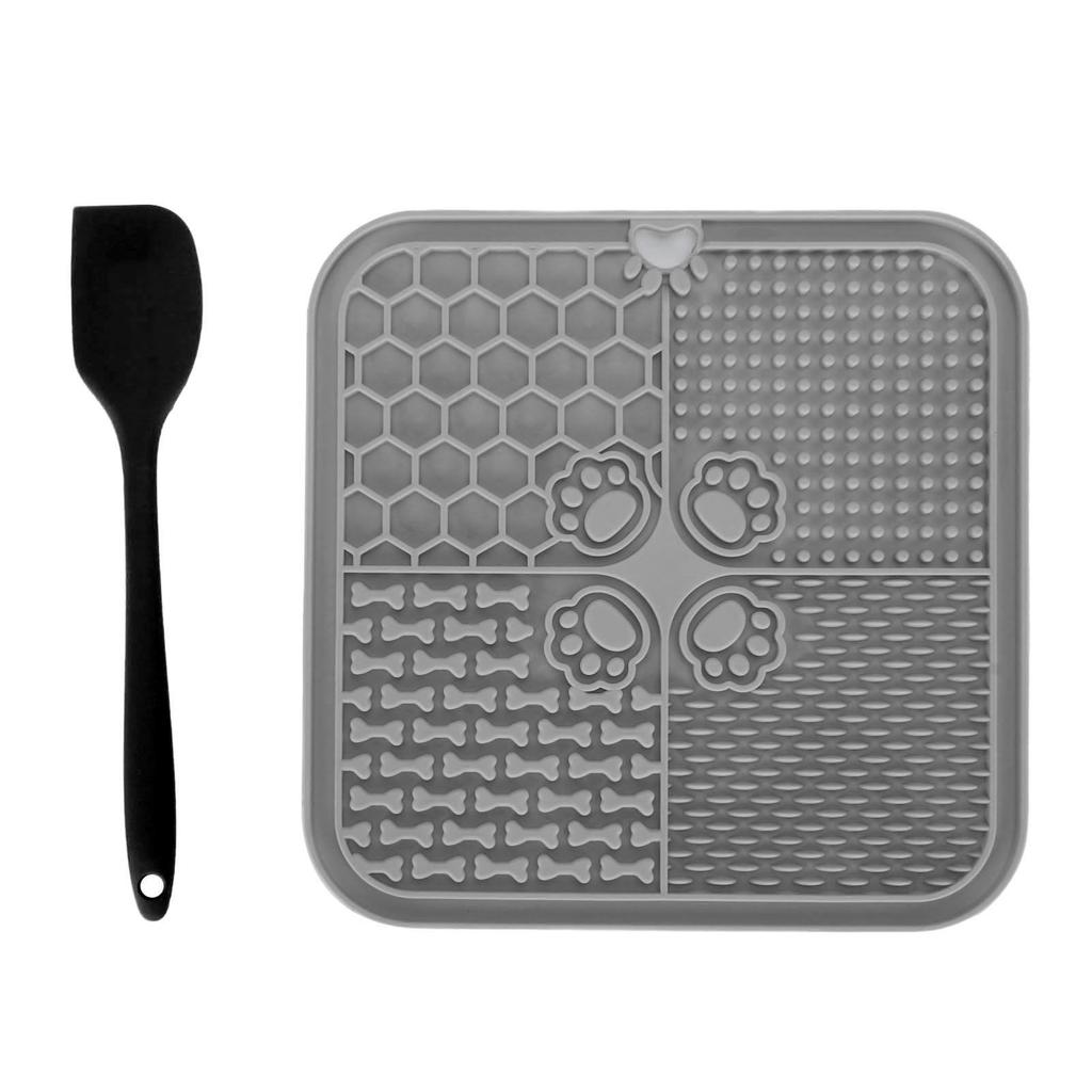 Pet Licking Mat Prevent Choking Silicone Dog Slow Feeder Pad with Suction Cups for Puppy Cats Gray