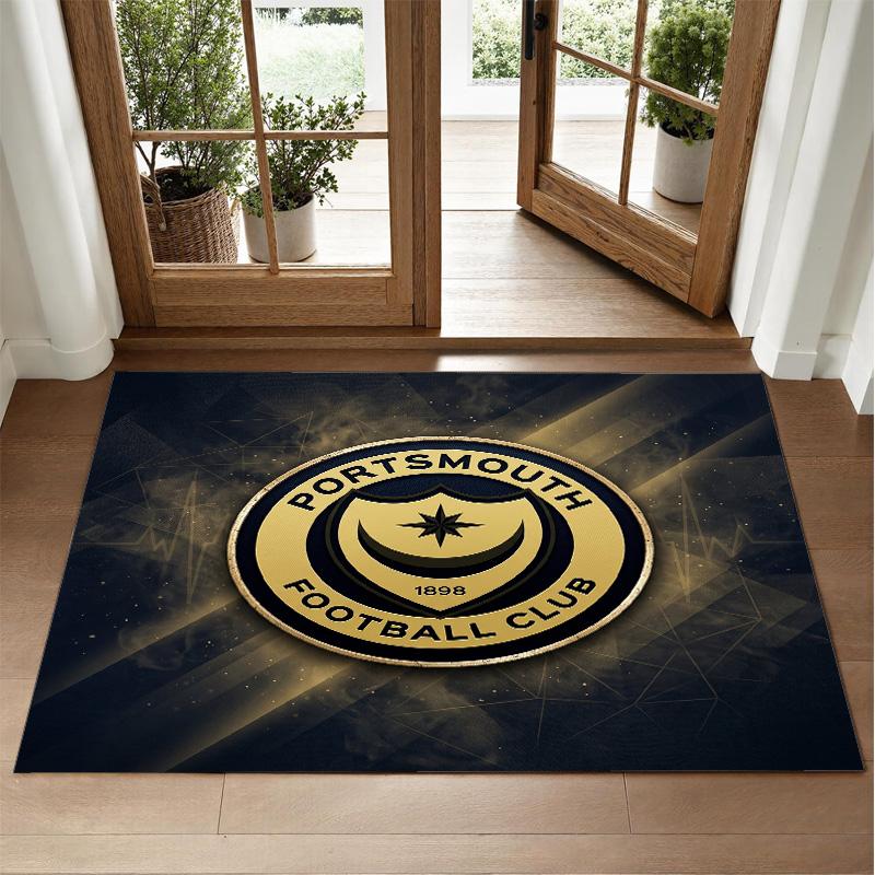 Portsmouth FC Design Crystal Velvet Rug Soft Decorative Mat for Bedroom Entrance