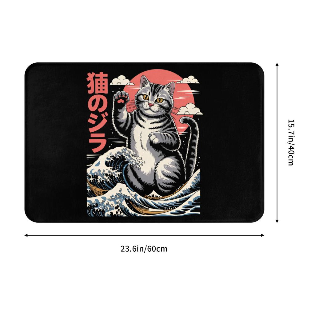 The Roar of CatZilla Cat Door Floor Kitchen Mat Anti-Slip Indoor Japan Kitten Lover Doormat Garden Entrance Rug Carpet Footpad