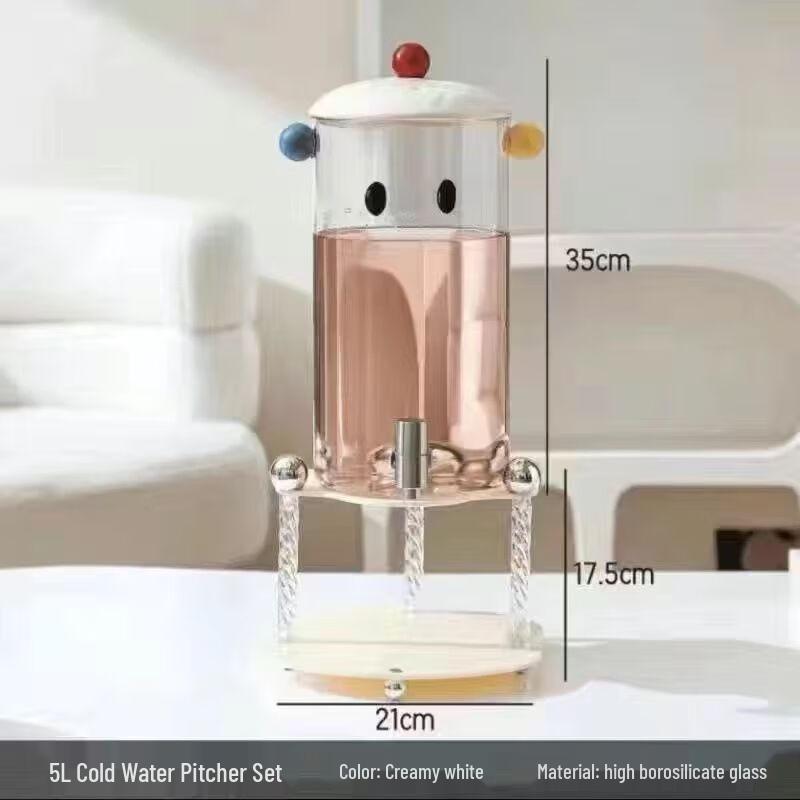 Glass Cold Water Pitcher Set with Faucet