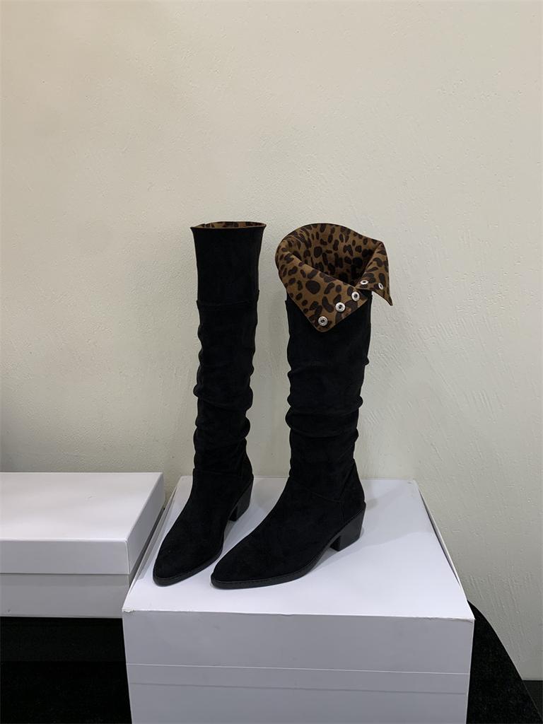 Pleated stacked boots women's 2025 autumn and winter new high knight boots pointed thick heel two wear long boots women's boots