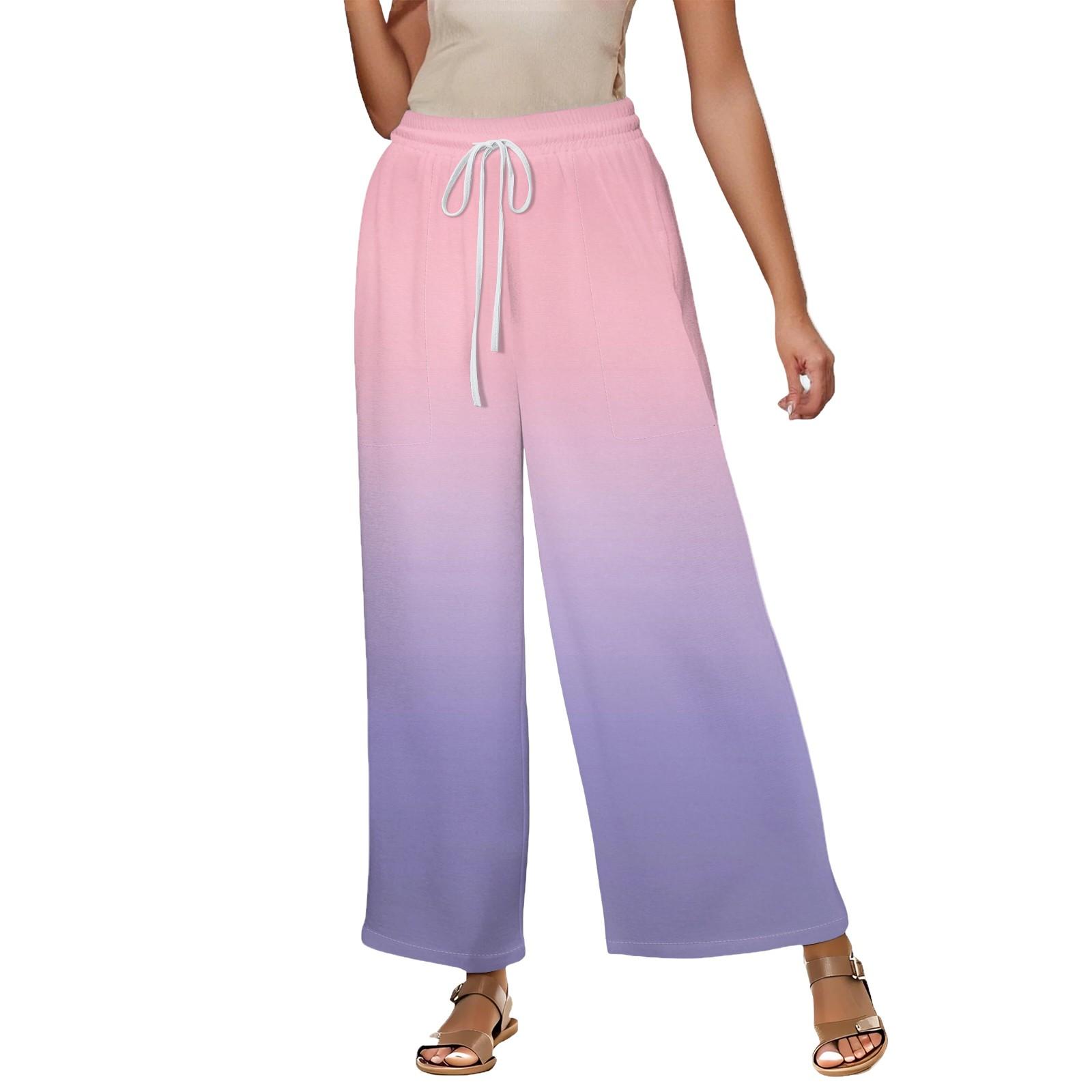 

Women s Summer Elastic Waist Gradient Color Printing Cotton And Linen Loose Nine-point Pants XXL