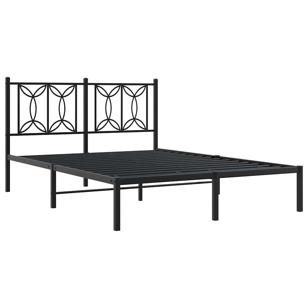 Metal Bed Frame with Headboard Black 140 X 190 Cm