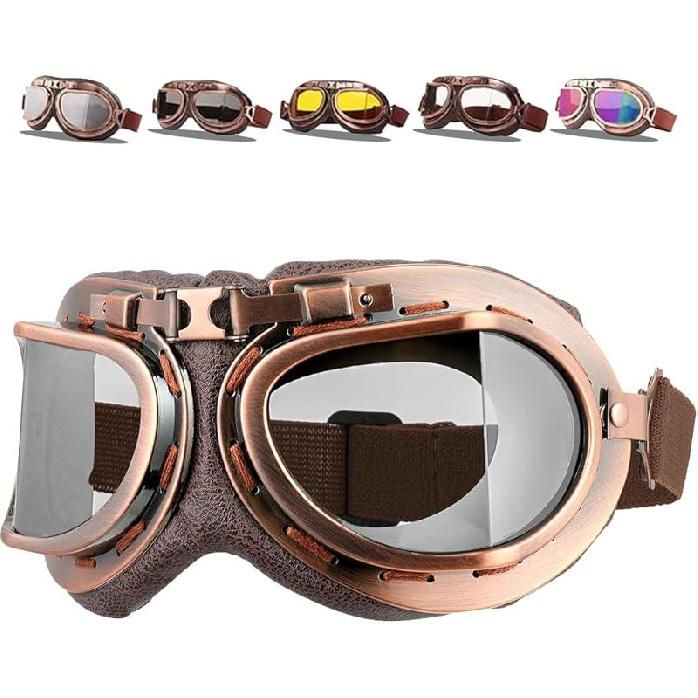 DREAMIZER Motorcycle Googles,Vintage Pilot Style Motorcycle Riding Goggles,UV Protection Motorcycle Goggles Over Glasses Sliver