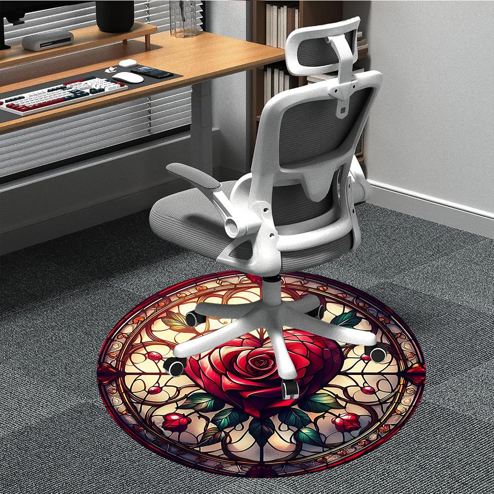 

1pc Stained Glass Rose Heart Chair Carpet for Office Non-Slip, Machine Washable Rug for Office - Holiday DecorMachine Made yy25102903 80cm by 80cm