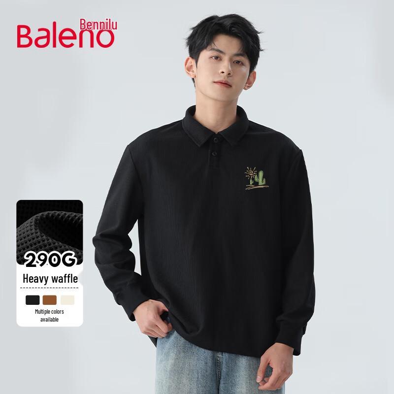 Baleno Men's Waffle Knit Long Sleeve Polo Shirt