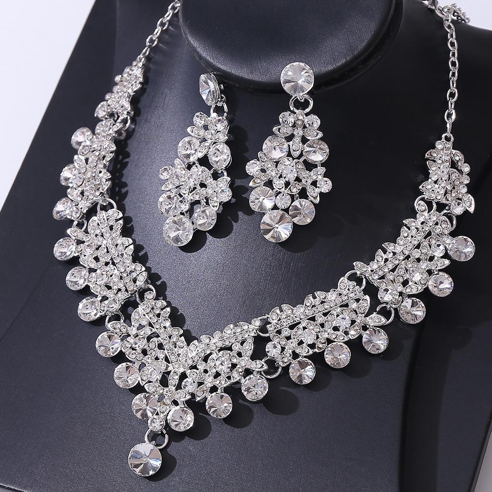 [Small batch customization] Cross-border exquisite bridal jewelry two-piece party dress wedding collarbone necklace earrings