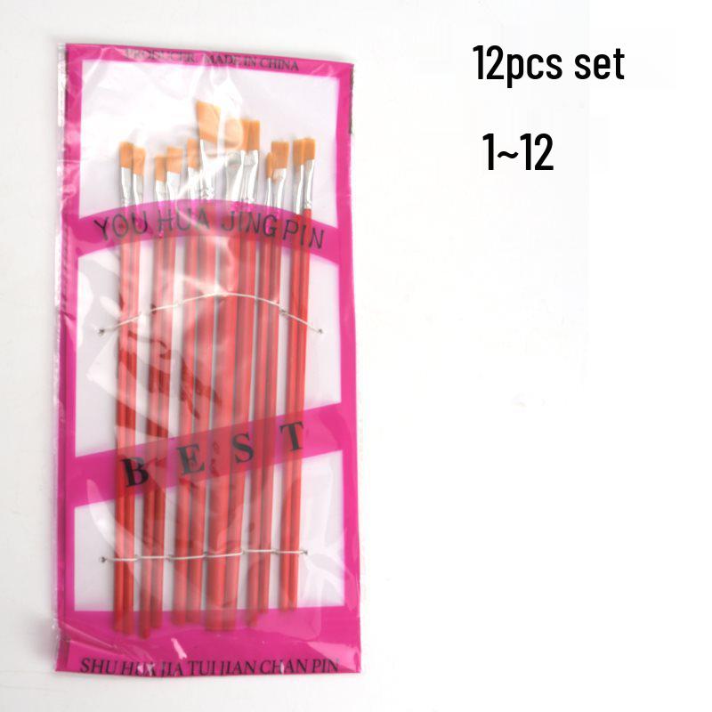 Red Handle Nylon Flat Brush Set for Oil, Acrylic, Watercolor & Gouache