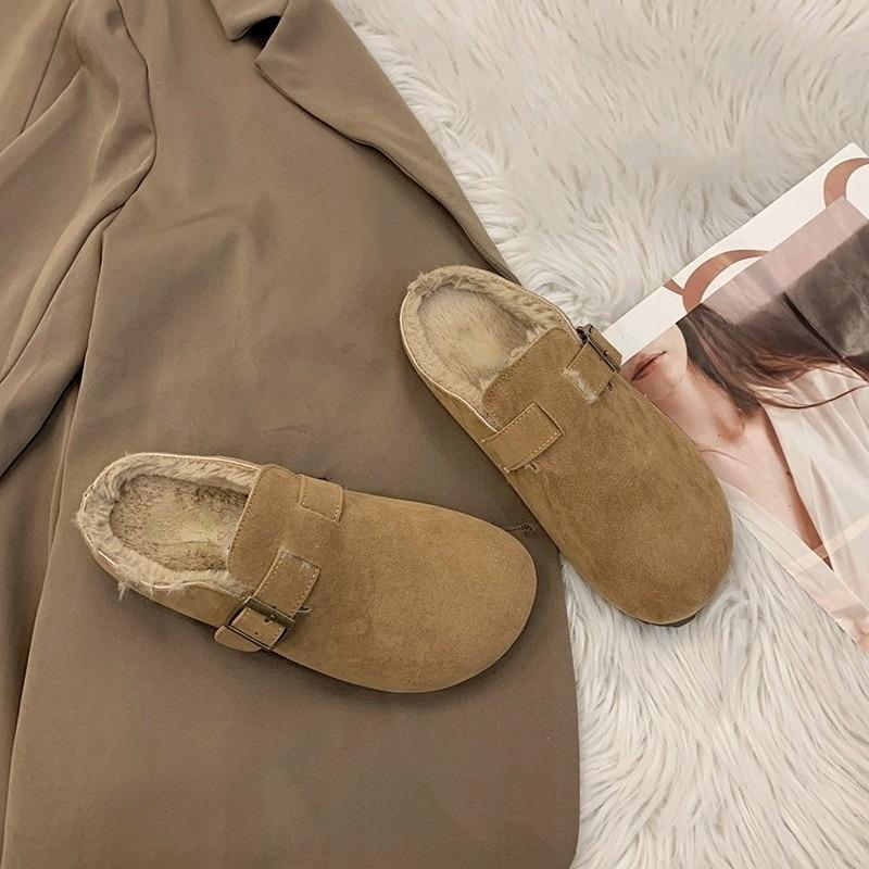 Women's Fleece Warm Flip-top Half-slipper Flat Lazy Shoes