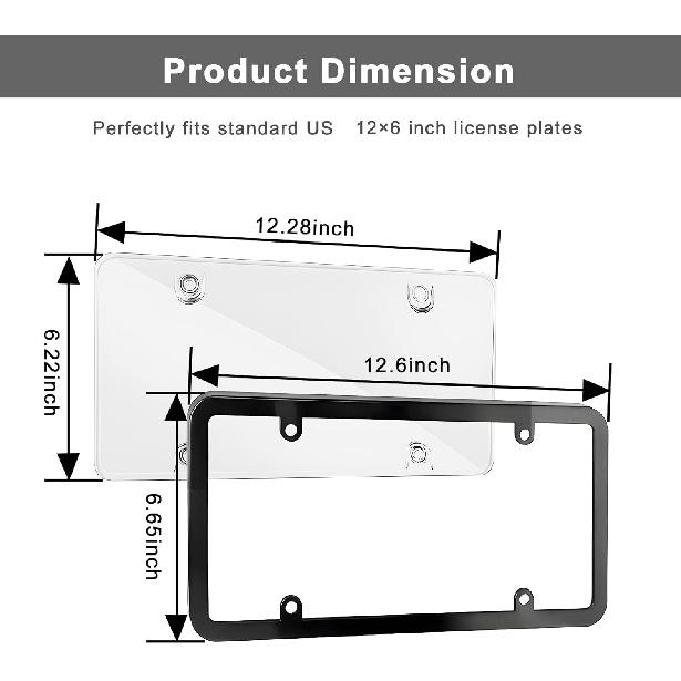 Transparent License Plate Cover And Frames, 2Pack Grey Clear Front And Rear License Plate Holder With Screws & Caps, Unbreakable Car Licence Plate