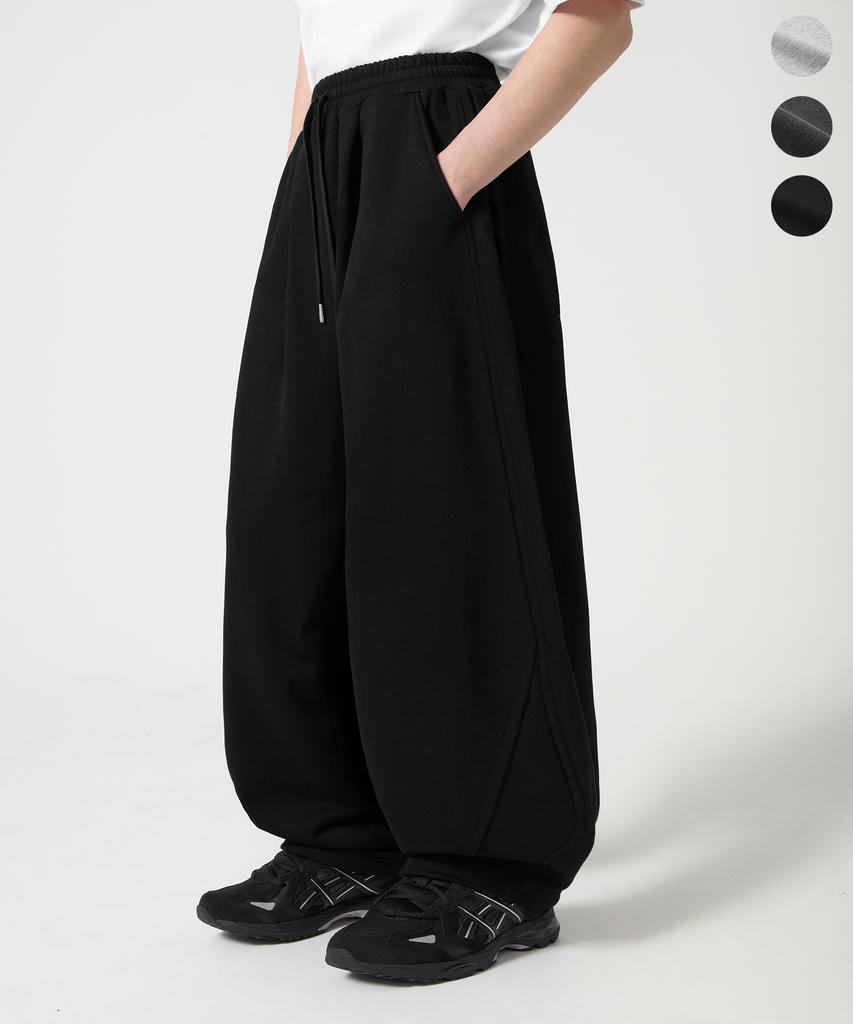 TRILLION One-Pleat Curved Side-Pleat Sweatpants_3Color