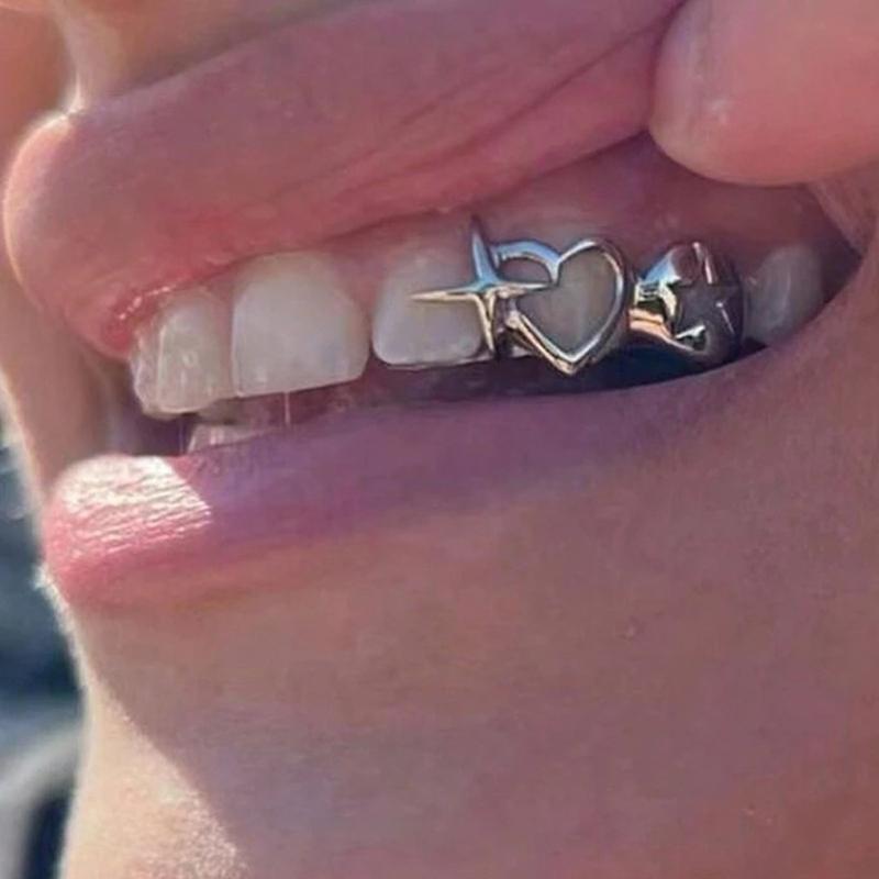 Punk Hip Hop Hollow Heart Star Teeth Caps For Women Men Vintage Tooth Grills Jewelry Accessories