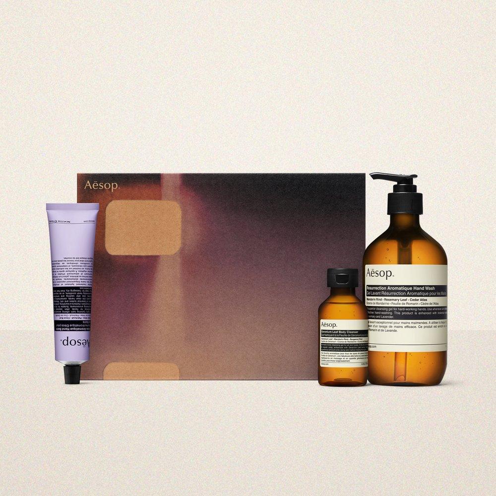 Aesop Screen 3 (Aromatic Hand Wash 500mL / Eleos Aromatic Hand Balm 75mL / Geranium Leaf Body Cleanser 100mL)