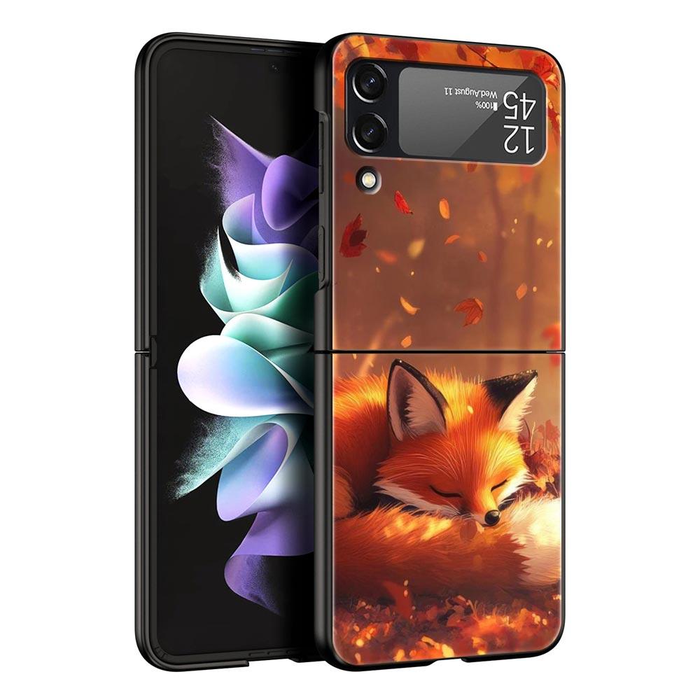 Red Fox Hard PC Phone Case For Samsung Galaxy Z Flip 7 6 5 4 Black Cover For Galaxy Z Flip 3 Foldable Shell Fundas Capas Coque