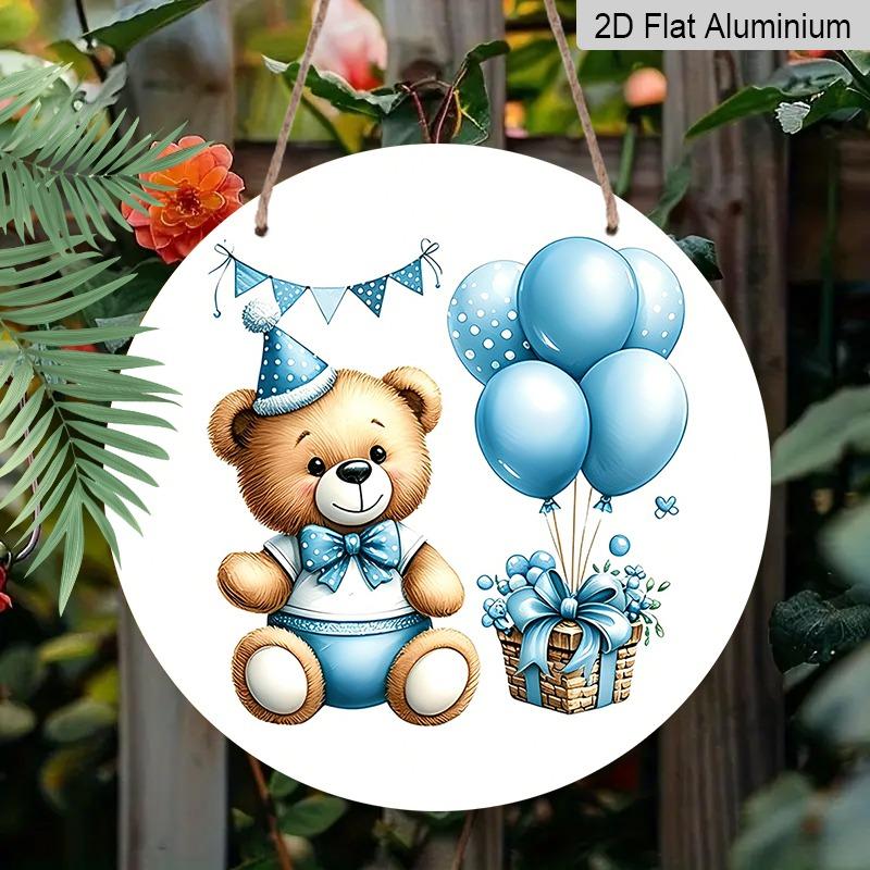 

2D Flat Retro Aluminum Wall Stickers, Available in Various Sizes. A Watercolor-style Brown Bear and Balloon Pattern Pendant, Perfect for Home 7.87×7.87inch