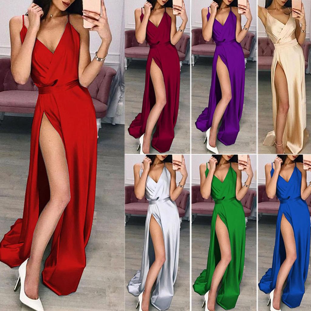 Women's Fashion Sexy V-neck Sleeveless Split Floor Length Dresses