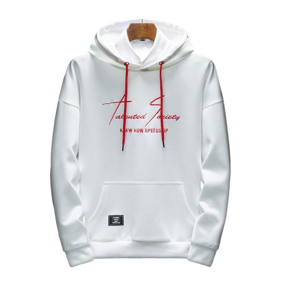 Men Autumn Hoodie Solid Color Letter Pattern Hooded Hat Long Sleeves Loose Streetwear Elastic Cuff Warm Winter Hoodie Men Clothes