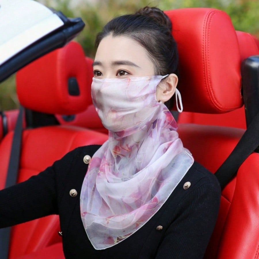 Mulberry silk veil silk mask neck protection integrated summer mask thin face covering scarf shawl women
