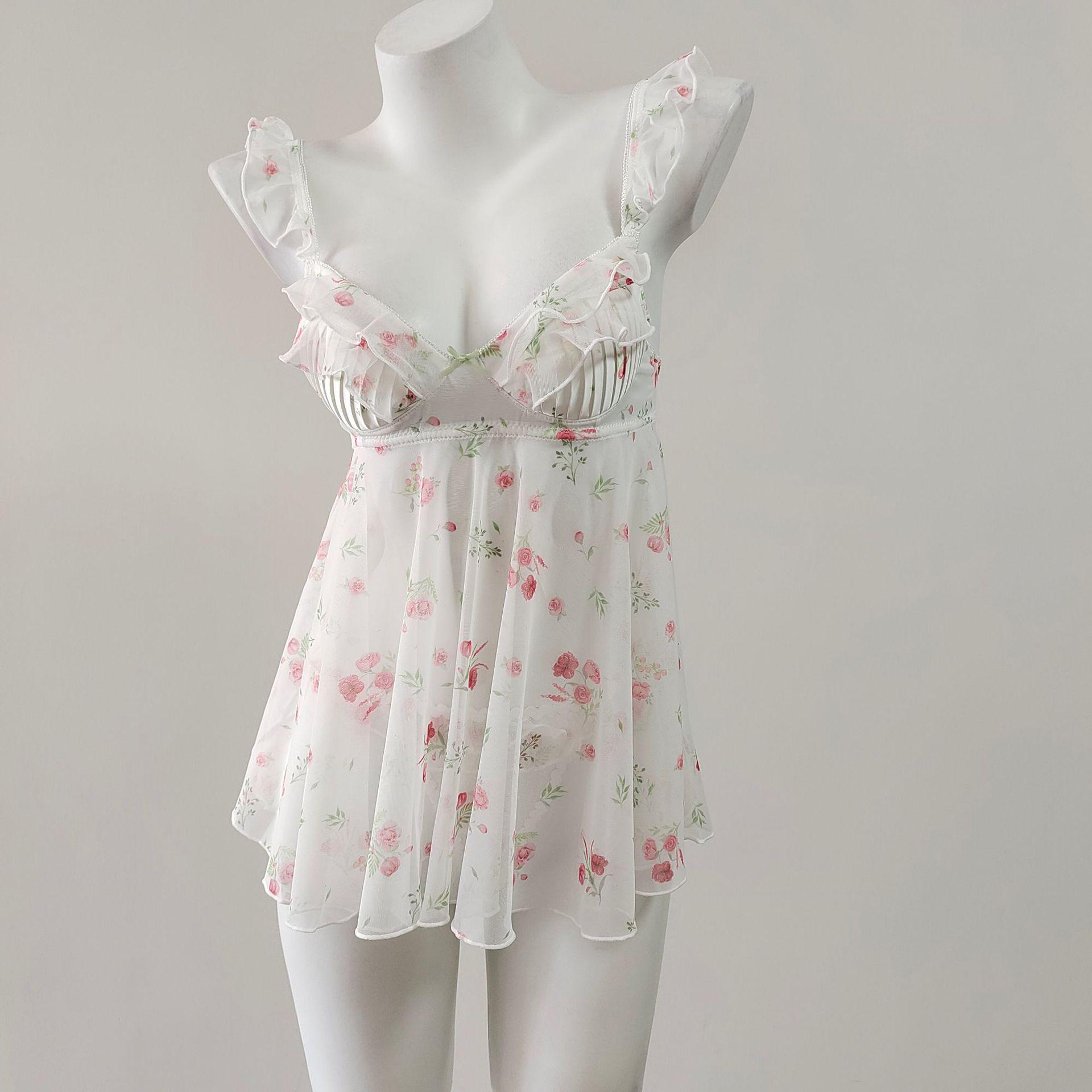 

Women s Backless Mesh Floral Nightgown Set with Panties - Sexy & Vintage Inspired Sleepwear L білий