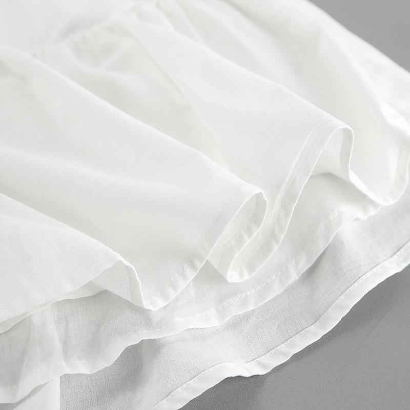 Costume elegante albe cu fustă, femei, cămăși cu mâneci bufante + fuste cu volane, bumbac și in, ținute de vacanță, seturi de două piese