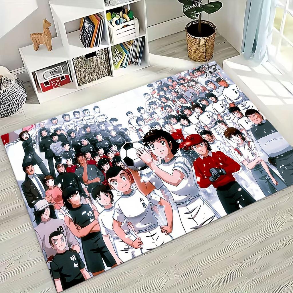 Captain Ozora Tsubasa Cartoon Football Rug for Bedroom Living Room Sofa Home Doormat Decor, Large Kids Play Non-slip Floor Mat