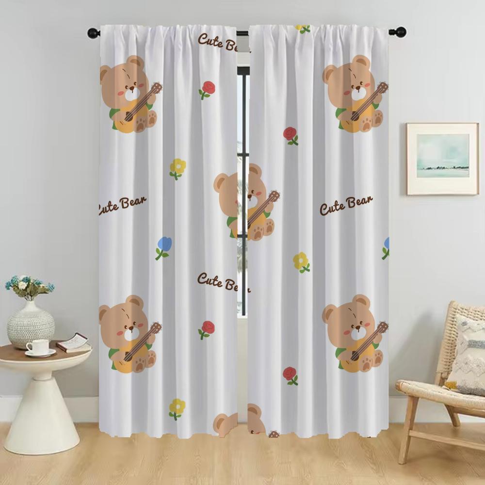 Cute Bear Kitchen Curtains for Living Room Curtain Halloween Decoration Home Interior Curtains 2 Pieces Tulle for Bedroom Shades