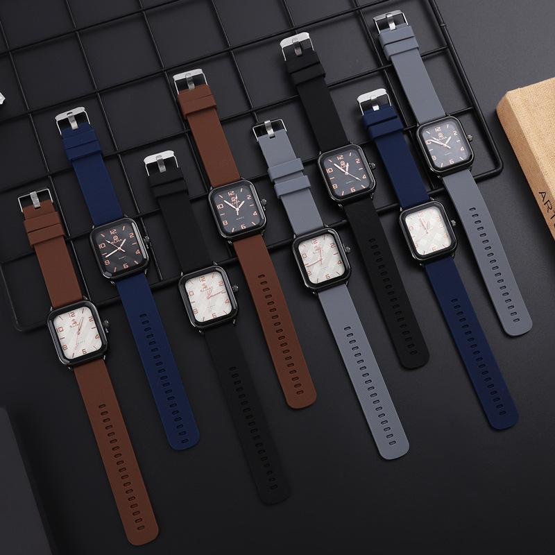 Rectangle Personality Digital Men'S Watch Student Fashion Casual Silicone Strap Quartz Watch Men