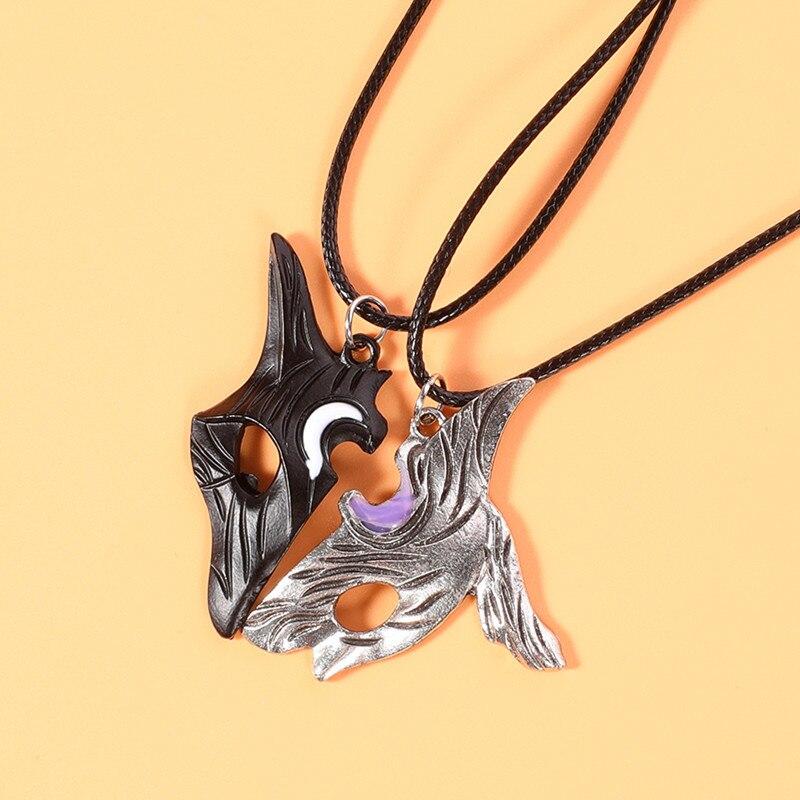 

2PCS Antique Silver-plated Necklace Couple Vintage Style League of Legends Peripheral Sheep and Wolf Pendant Jewelry