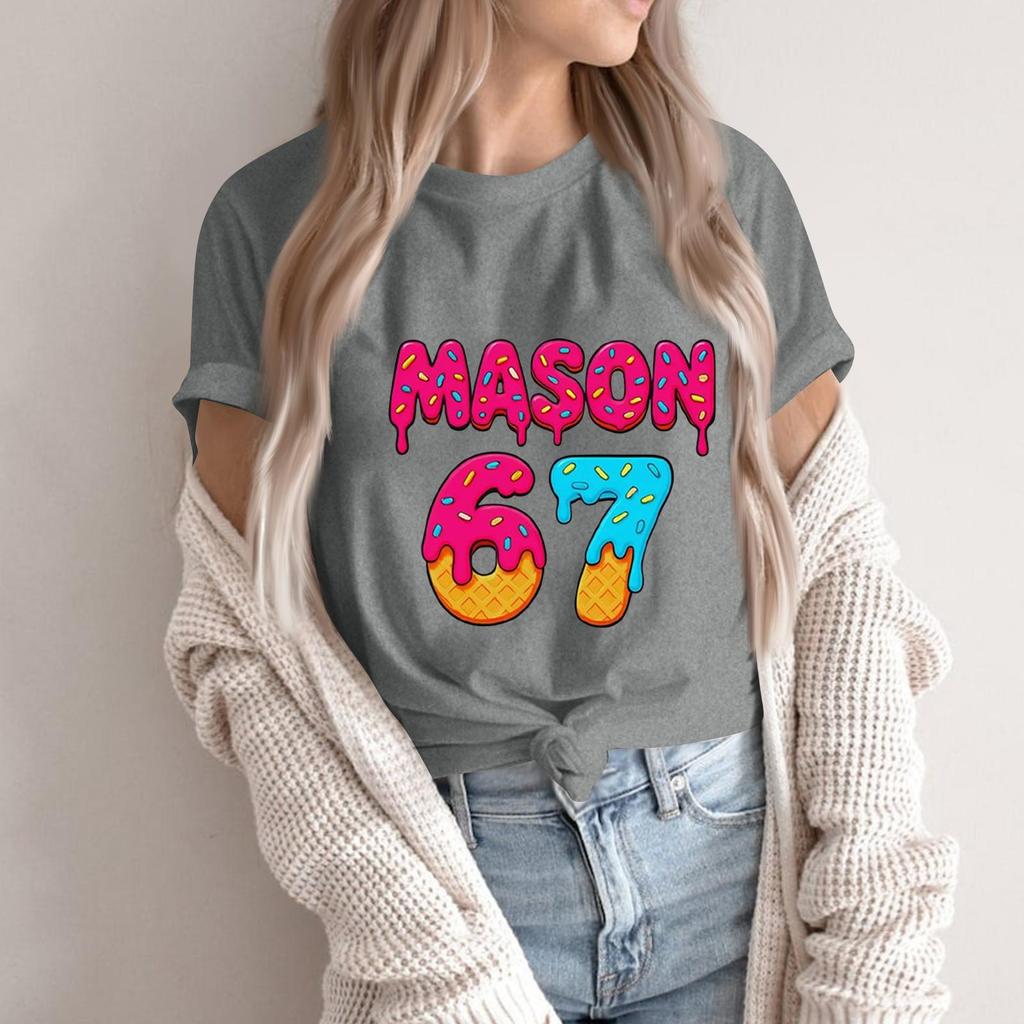 Women's Fashionable Casual Short Sleeved Printed T-Shirt Round Neck Top