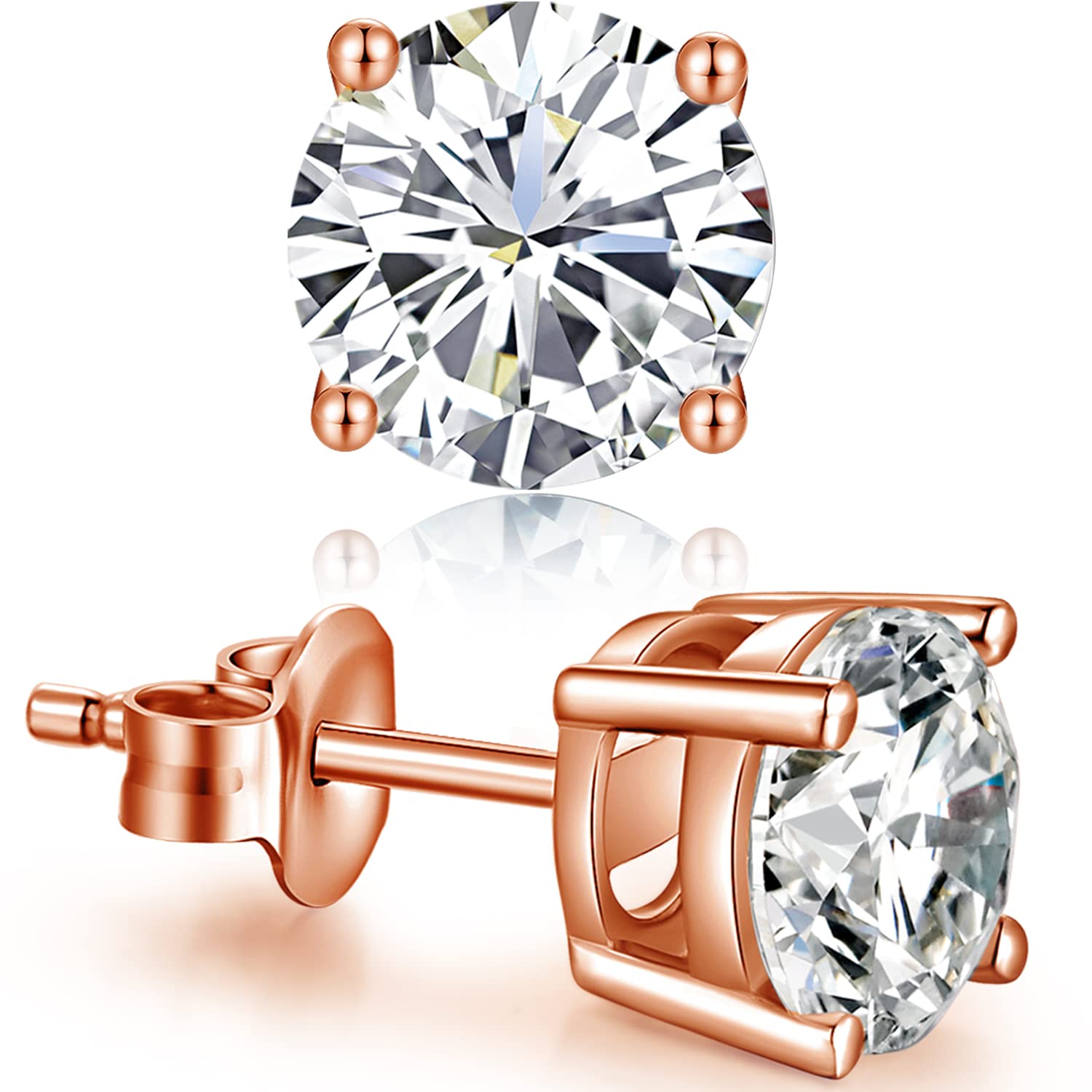 

jiamiaoi Циркон Рожеве Срібло Найвищий Цирконій Подарункова Коробка 6мм Сережки, Сережки на 4 зубці, Золото, Маленькі, Гіпоалергенні, 925, 18K, Популярні, Якісні, Пусети,