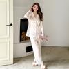 New High-end Satin Ice Silk Pajamas Women's Spring Light Luxury Long-sleeved Lace Can Be Worn Outside Loungewear Suit