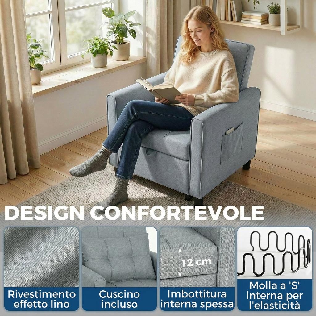 Foldable Convertible Sofa Bed with Adjustable Backrest and Cushion, Grey