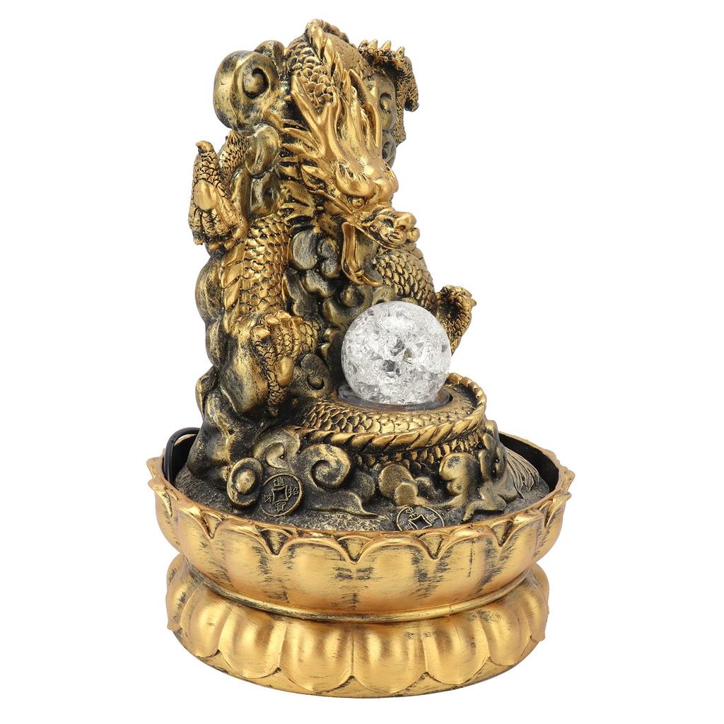 Resin Dragon Statue LED Desktop Water Fountain Home Office Desktop Decor Crafts GiftsEU Plug 220V