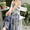Polyester Fibre Beach Dress Bohemian Style Tassel Vest Elegant Knit Gown  Beach Vacation