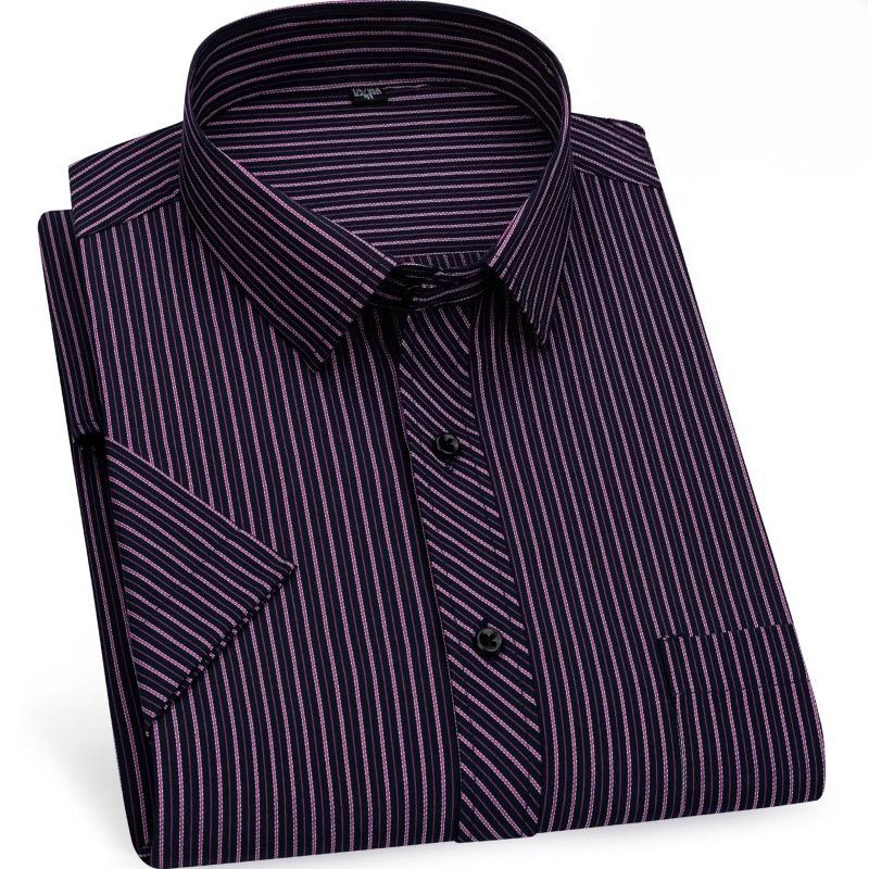 

4XL Classic Stripes Solid Color Work Blue Black Plain White Shirt for Men Short Sleeve Shirts for Men 3XL Business Office Pocket 44